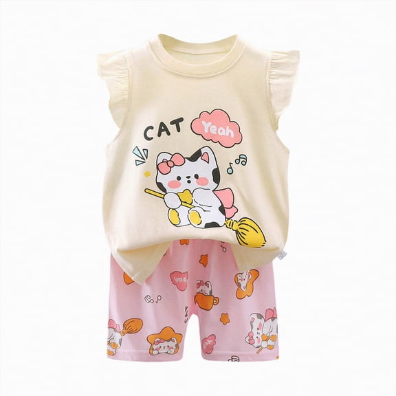 Gvdentm Girls 2 Piece Outfits Summer Clothes Ruffle Short Sleeve Shirts Top and High Waist Bow Shorts Set(Black,6-9 Months)