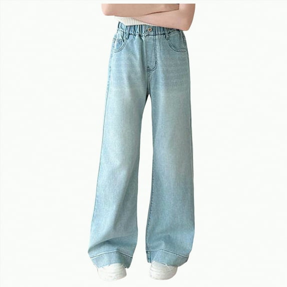 Gvdentm Girls Baggy Jeans Size 10-12 Girls Jeans Baggy Wide Leg Ripped Denim Pants Heart & Flower Print High Elastic Waisted Y2K Skater Outfits(Blue,7-8 Years)