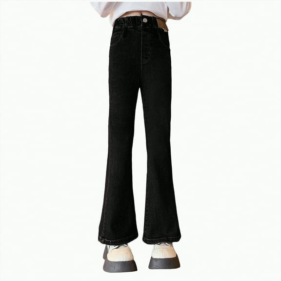 Gvdentm Girls Baggy Jeans Size 10-12 Kids Girls Casual Baggy Wide Leg Denim Pants Elastic Waist Casual Jeans(Black,5-6 Years)