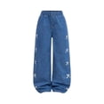 thumbnail image 1 of Gvdentm Girls Baggy Jeans Size 10-12 Kids Girls Casual Baggy Wide Leg Denim Pants Elastic Waist Casual Jeans(Dark Blue,7-8 Years), 1 of 5