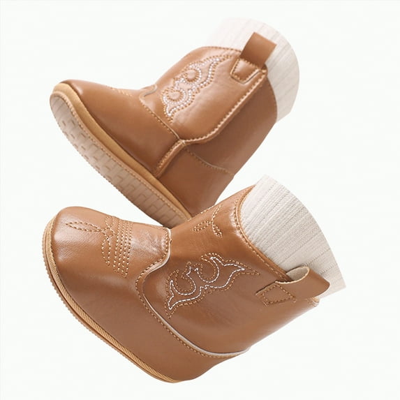 Gvdentm Girls Black Boots Baby Cowboy Boots Western Boots Toddler Cowboy Bootie Soft Sole Non-Slip Crib Shoes for Boys Girls(Brown,4.5)