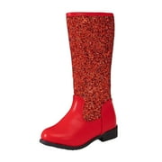 Gvdentm Girls Black Boots Western Square Toe Cowgirl Boots with Walking Heel Little Boys Boots Red,10.5
