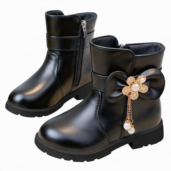 Gvdentm Girls Black Combat Boots Girls Knee High Boots Kids Fashion Low Heel Side Zip Tall Riding Boots Winter Dressy Party Long Boot(Black,12)