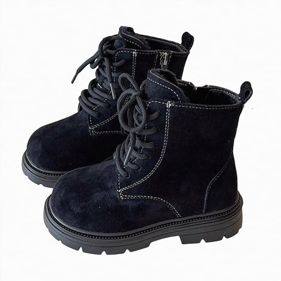 Gvdentm Girls Boots Toddler Boys Girls Boots Kids Work Boots Winter Snow Boots Lace Up Hiking Outdoor Boots(Black,10)