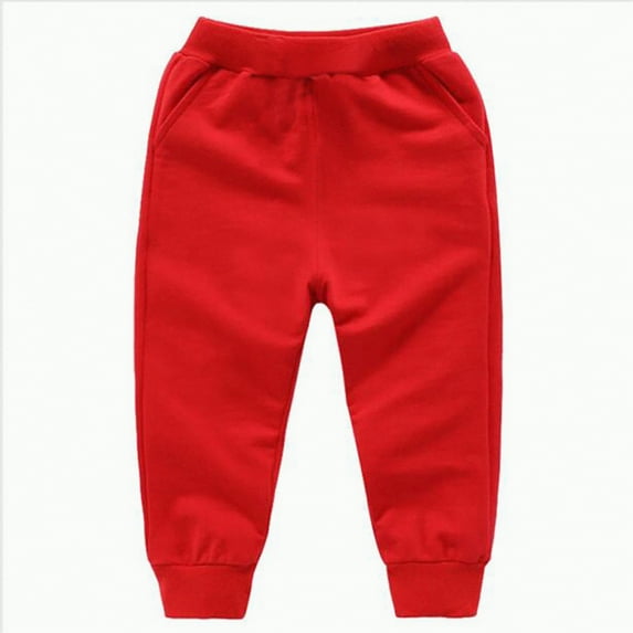 Gvdentm Girls' Boys' School Uniform Jogger Pants Elastic Waistband with Drawstring Closure 2-8 T(Red,3-4 Years)