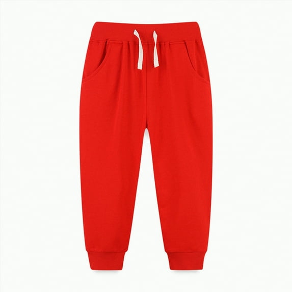Gvdentm Girls' Boys' School Uniform Jogger Pants Elastic Waistband with Drawstring Closure 2-8 T(Red,3-4 Years)