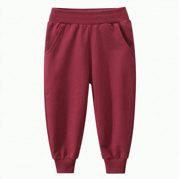 Gvdentm Girls' Boys' School Uniform Jogger Pants Elastic Waistband with Drawstring Closure 2-8 T(Red,3-4 Years)