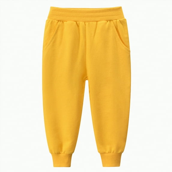 Gvdentm Girls' Boys' School Uniform Jogger Pants Elastic Waistband with Drawstring Closure 2-8 T(Yellow,4-5 Years)