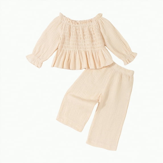 Gvdentm Girls Clothing Long Sleeve Top Outfits with Bowknot Cotton Blend Baby Clothes(Beige,2-3 Years)