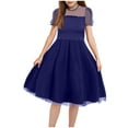 thumbnail image 1 of Gvdentm Girls Contrast Mesh Long Sleeve High Waist A Line Easter Dress Size 5-16 Years(Dark Blue,9-10 Years), 1 of 4
