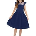 thumbnail image 1 of Gvdentm Girls Contrast Mesh Long Sleeve High Waist A Line Easter Dress Size 5-16 Years(Navy,7-9 Years), 1 of 4
