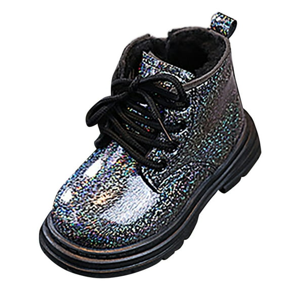 Gvdentm Girls Dress Boots Size 1 Children's Starter Lite Lace Up Paddock Boots Girls Side Zipper Combat Ankle Boots Boots for Kids Black,11