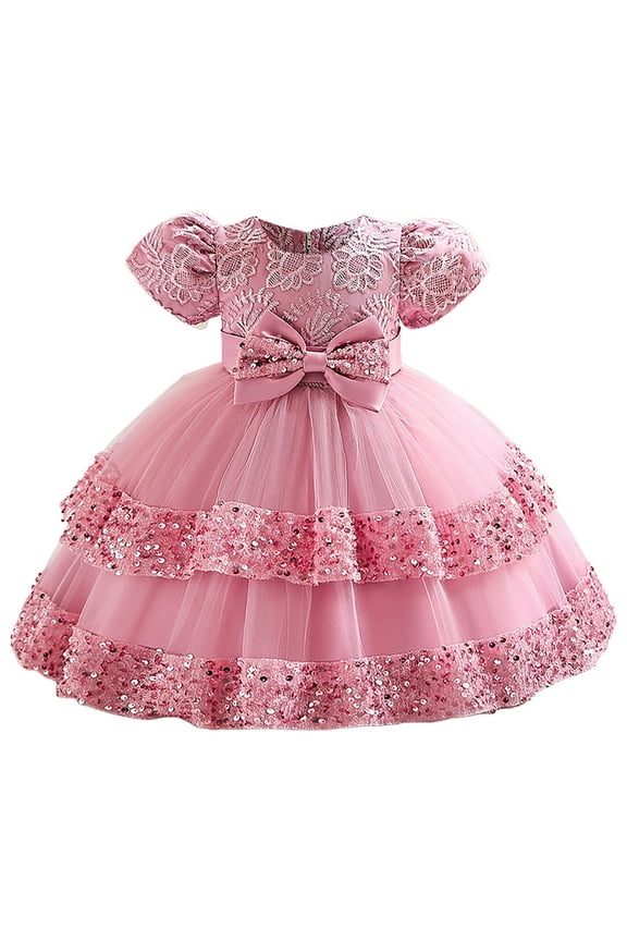 Girls Easter Dress Girl Vintage Lace Pom Pom Trim Birthday Party Dress PK1,12-18 Months
