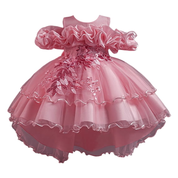 Gvdentm Girls Easter Dress Girl Vintage Lace Pom Pom Trim Birthday Party Dress Pink,9-10 Years