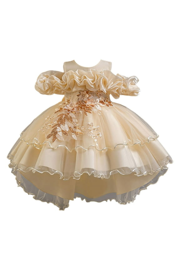 Girls Easter Dress Girl Vintage Lace Pom Pom Trim Birthday Party Dress Rose Gold,9-10 Years