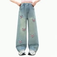 thumbnail image 1 of Gvdentm Girls Jeans Size 10 Girls Baggy Jeans Love Heart Embroidery Straight Wide Leg Denim Pants Teen Y2k Elastic Waist Casual Loose Trousers(Blue,7-8 Years), 1 of 6
