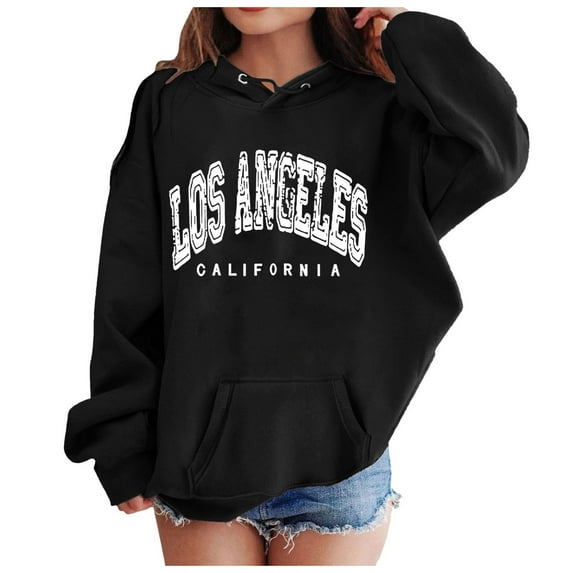 Gvdentm Girls Kids Casual Loose Active Full Sleeves Hoodies Sweatshirts Hooded Letter Print Teen Girls Tops Black,4-5 Years