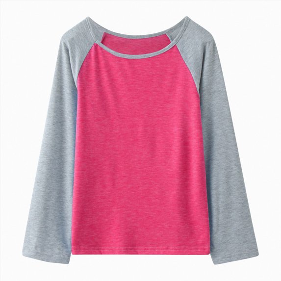Gvdentm Girls Long Sleeve Shirts Girls T Shirts Crew Neck Long Sleeve Patchwork Children Tee Spring Fall Casual Loose Shirts