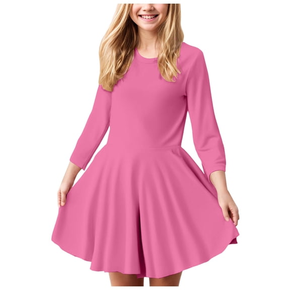 Gvdentm Girls Long Sleeve T-Shirt Dresses Kids Fall A-Line Twirly Skater Christmas Dresses for Baby Toddler Big Girl Hot Pink,6-12 Months