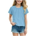 thumbnail image 1 of Gvdentm Girls Short Sleeve Pleated T Shirts Girls Shirts Size 7-8 Kids Summer Tops Crewneck Tees 3-14 Years Sky Blue,4-5 Years, 1 of 4