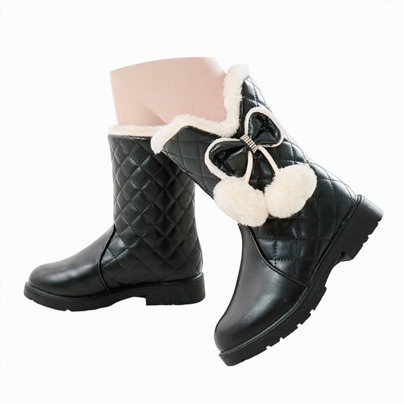 Gvdentm Girls Silver Winter Boot Toddler Boots Girls Boys Warm Winter Boots Cozy Plush Lining Winter Shoes Indoor Outdoor Booties Boys Work Boots(Black,1)