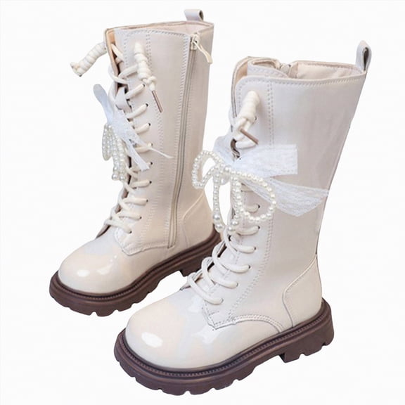 Gvdentm Girls Size 1 Black Boots Girls Knee High Fashion Riding Boots for Toddler/Little Kid/Big Kid(White,3)