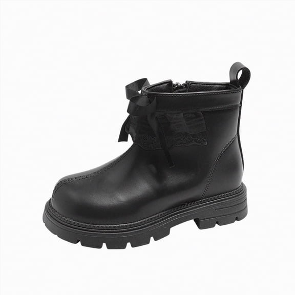 Gvdentm Girls Size 1 Boots Girls Lining Knee High Winter Motorcycle Riding Boots Toddler/Little Kid/Big Kid(Black,1.5)