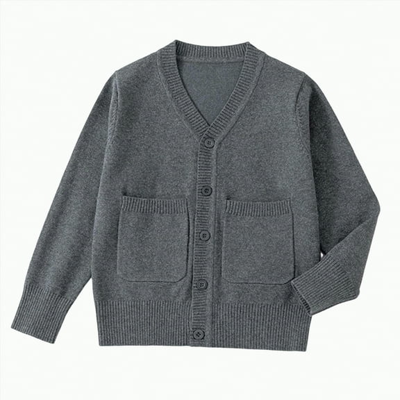 Gvdentm Girls Sweater Cardigan Boys Girls Sweater Uniform Cardigan Sweater Soft Cotton V-Neck Soft Cotton Knit Outerwear(Dark Gray,7-9 Years)