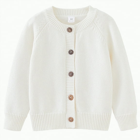 Gvdentm Girls Sweater Cardigan Toddler Boys Girls Crewneck Cardigan Sweaters Long Sleeve Kids Button Cotton Sweater Uniform Knit Tops Outwear(White,4-5 Years)