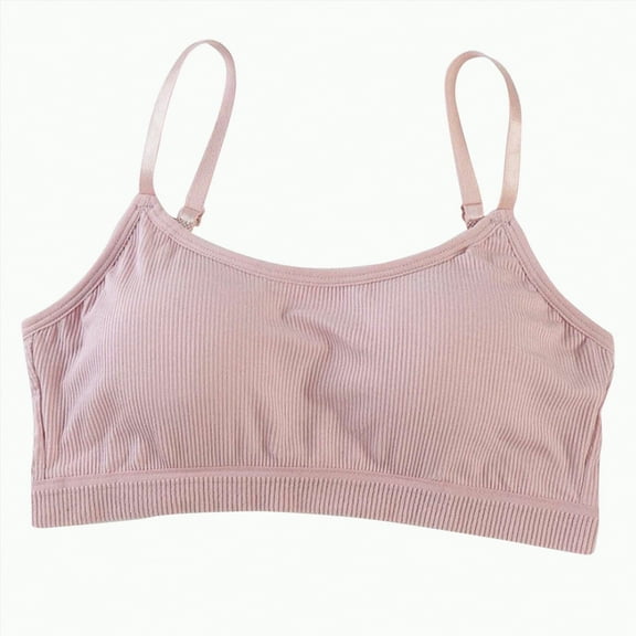 Gvdentm Girls Training Bras 10-12 Years Old Sports Bra with Breathable Pads Teens Cotton Training Bras(Pink,10-16 Years)