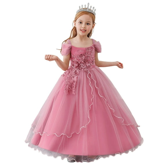 Gvdentm Girls Tulle Skirt Full-Length Straight Tulle Tutu Lace Back Party Flower Party Wear Dress for Girls Green,11-12 Years