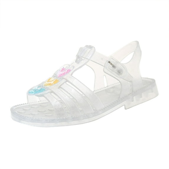 Gvdentm Glitter Jelly Sandals for Little Girls Kids Toddler Closed Toe Dance Party Star Mary Jane Shoes Summer Casual Flats Pink Sandals for Girls(Silver,11.5)