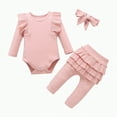 thumbnail image 1 of Gvdentm Infant Girl Bodysuit Pant and Headband Long Sleeve Outfit Cotton Blend Outfits for Girls(Pink,12-18 Months), 1 of 5