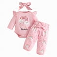 thumbnail image 1 of Gvdentm Infant Girl Bodysuit Pant and Headband Long Sleeve Outfit Cotton Blend Outfits for Girls(Pink,9-12 Months), 1 of 7