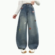 GVDENTM Jean for Girls 12-14 Kids Girls Casual Baggy Wide Leg Denim Pants Elastic Waist Casual Jeans(Black,11-12 Years)