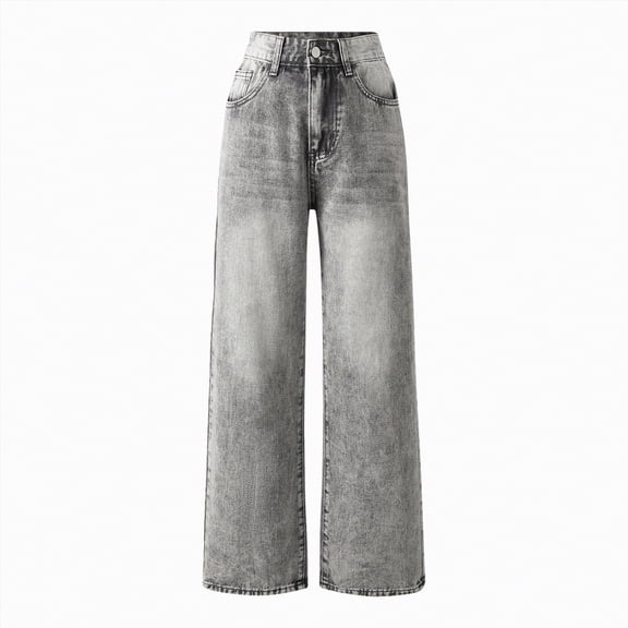 Gvdentm Jeans Girls 10-12 Girls Streetwear Denim Cargo Pants High Waist Floor Length Baggy Wide Leg Jeans with Multi Pockets(Light Gray,15-16 Years)