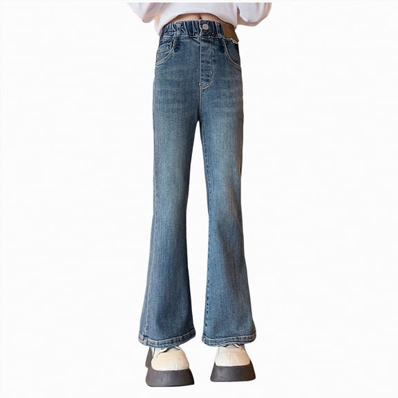 Gvdentm Jeans Girls 10-12 Kids Girls Casual Baggy Wide Leg Denim Pants Elastic Waist Casual Jeans(Blue,4-5 Years)
