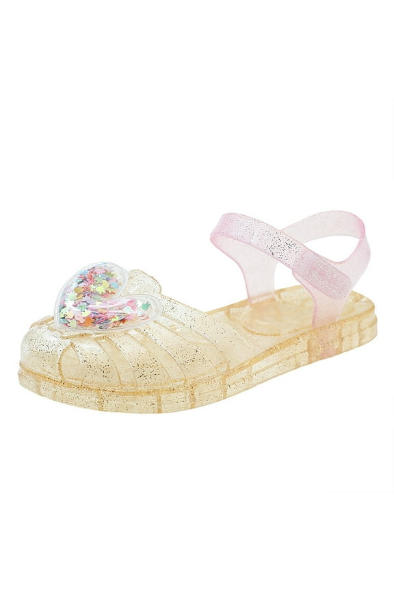 Jelly Shoes Girl Sandals Closed Toe Flat Jelly Shoes Water Beach Soft Rubber Sole Princess Dress Slides|Gold,9