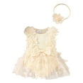 thumbnail image 1 of Gvdentm Kid Set 9-12 Month Girl Clothes Princess Outfits Lace Romper Skirt Dress Sleeveless Flower Outfit(Beige,3-6 Months), 1 of 6
