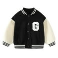 thumbnail image 1 of Gvdentm Kids Baseball Jacket 3M-5T Varsity Letterman Coat Fall Winter Fleece Bomber Vintage Outerwear Black,4-5 Years, 1 of 4