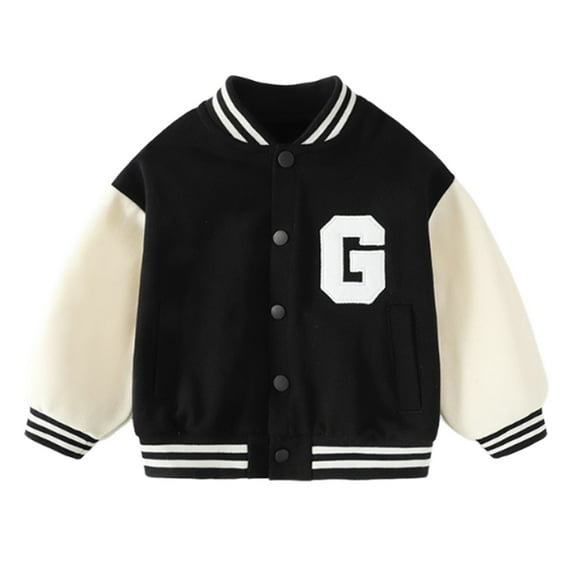 Gvdentm Kids Baseball Jacket 3M-5T Varsity Letterman Coat Fall Winter Fleece Bomber Vintage Outerwear Black,4-5 Years