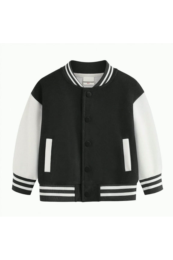 Kids Baseball Jacket 3M-5T Varsity Letterman Coat Fall Winter Fleece Bomber Vintage Outerwear(Black,5-6 Years)