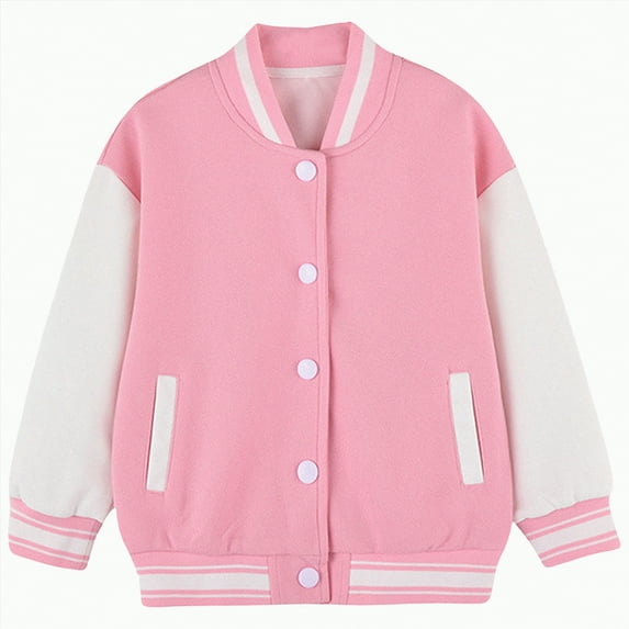 Gvdentm Kids Baseball Jacket 3M-5T Varsity Letterman Coat Fall Winter Fleece Bomber Vintage Outerwear(Pink,9-10 Years)