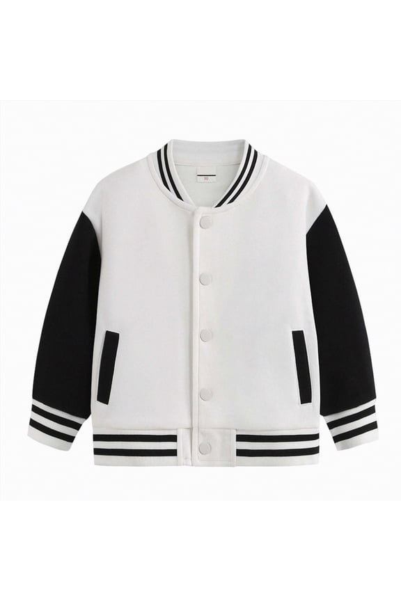 Kids Baseball Jacket 3M-5T Varsity Letterman Coat Fall Winter Fleece Bomber Vintage Outerwear(White,13-14 Years)