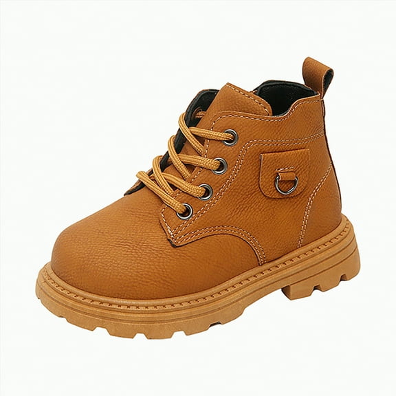 Gvdentm Kids Boots Boys Leather Lace-Up Zipper Mid Calf Combat Riding Winter Boots Snow Boots Girls(Brown,12.5)