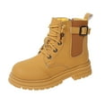 thumbnail image 1 of Gvdentm Kids Boots Boys Leather Lace-Up Zipper Mid Calf Combat Riding Winter Boots Snow Boots Girls Size 1(Yellow,10), 1 of 7