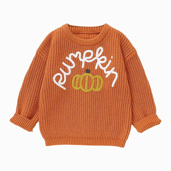 Gvdentm Kids Girls Boys Halloween Sweater Pumpkin Letter Long Sleeve Knitwear Top Fall Winter Knitted Jumper Orange,5-6 Years