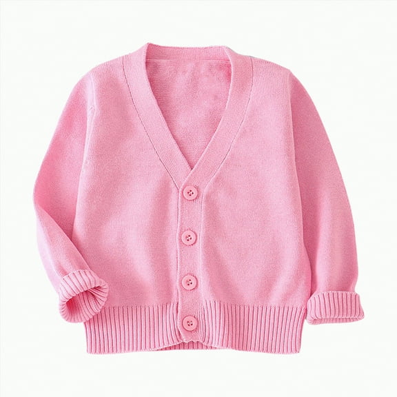 Gvdentm Kids Sweaters Girls Baby Girl Knit Cardigan Sweater Cream Cotton Autumn Coat(Pink,7-8 Years)