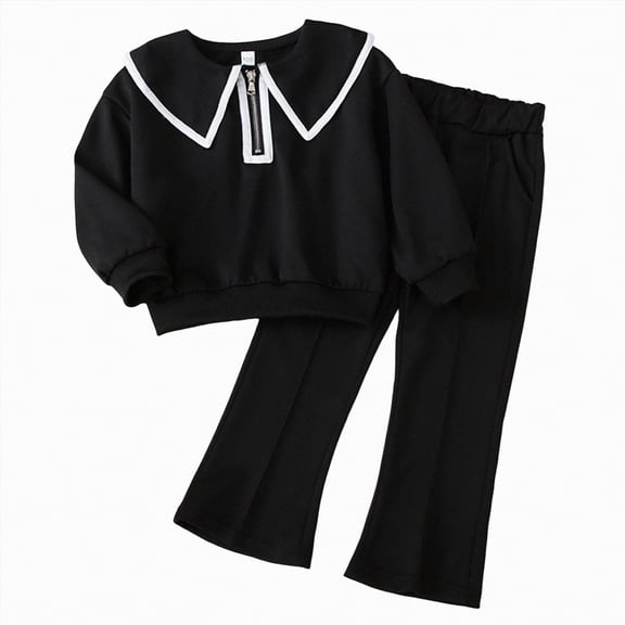 Gvdentm Kids Toddler Girls Clothing Set 4t Long Sleeve Top Floral Print Pants 2 Pcs Fall Outfits Set(Black,3-4 Years)