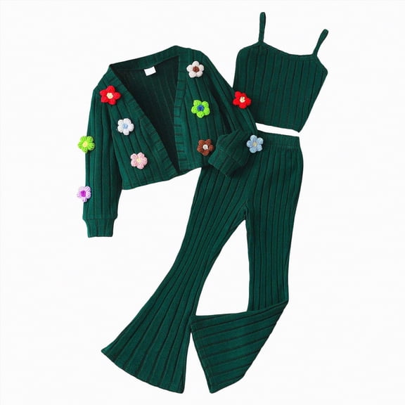 Gvdentm Kids Toddler Girls Clothing Set 4t Long Sleeve Top Floral Print Pants 2 Pcs Fall Outfits Set(Green,3-4 Years)